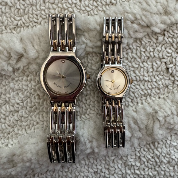 Vintage Geneva Quartz Two-Tone Silver and Gold Watch Pair Set of 2 - Picture 1 of 4